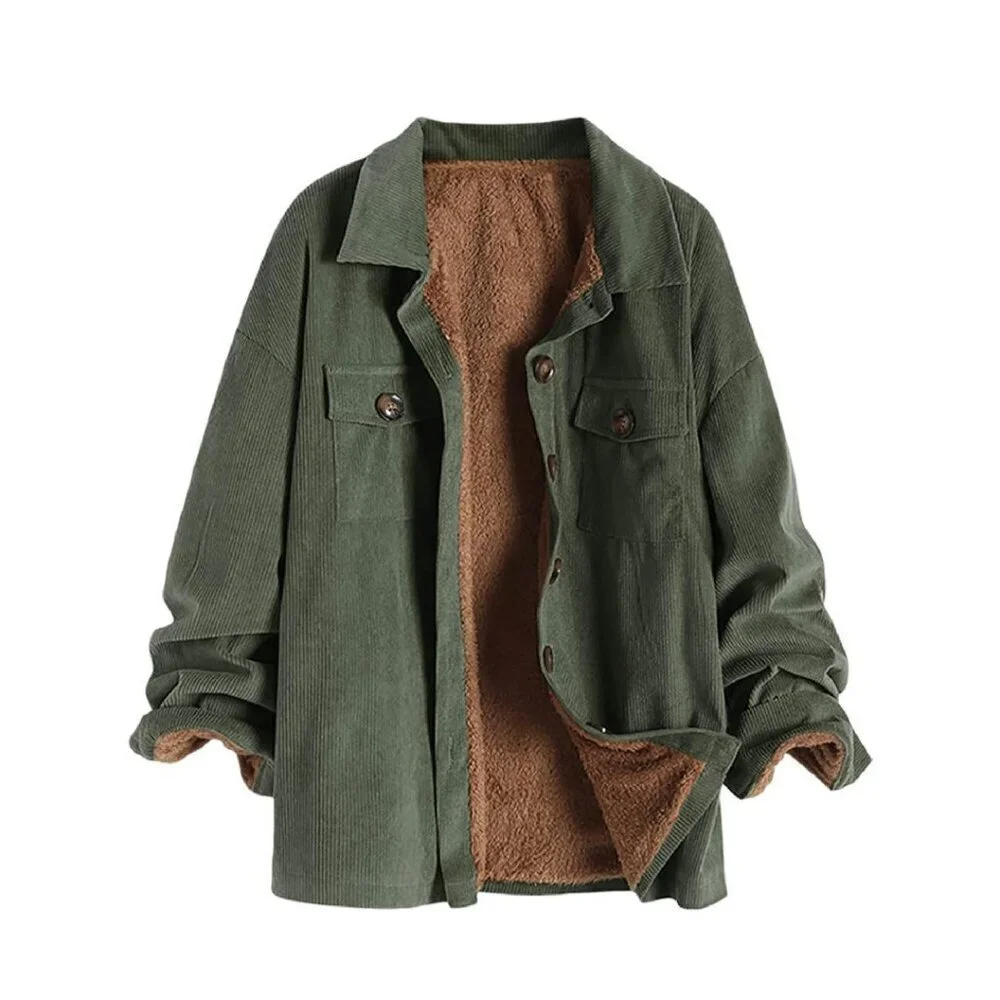 Vintage Corduroy Fleece Lined Jacket Shacket Casual Winter Coat